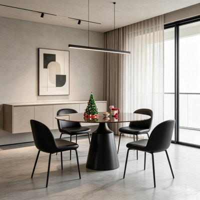Table de salle à manger ronde 35 po, verre trempé épais de 10 mm avec piédestal en acier au carbone sablé, table bistro moderne