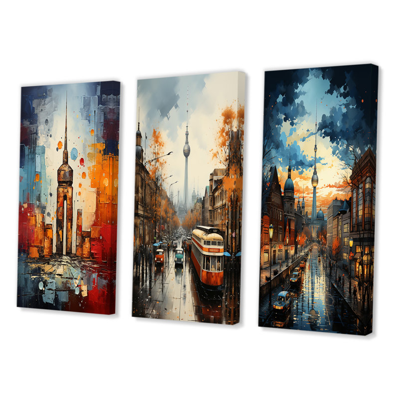 "Allemagne Berlin mur restants" - 3 pièces sur toile, Toile tendue, H 28 po x l 36 po