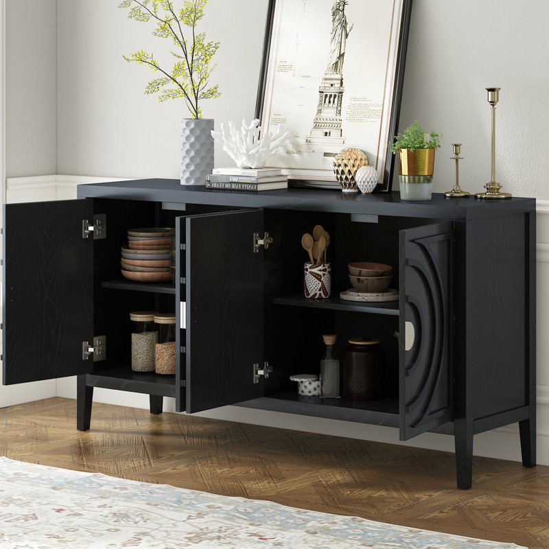 Buffet noir de style rétro - offre un grand espace de rangement pour votre armoire avec des détails rainurés