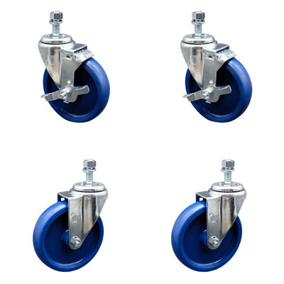 Polyurethane 12MM Threaded Stem Caster Set 2 Brakes SCC