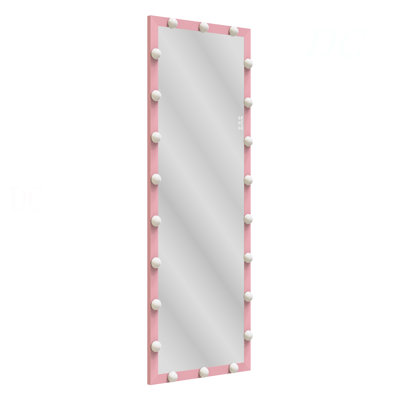 Hollywood Full Length Mirror With Lights Full Body Vanity Mirror With 3 Color Modes Wall Lighted  Standing Floor Mirror For Dressing Room Bedroom Hotel Touch Control Pink 62.6"X23.3"