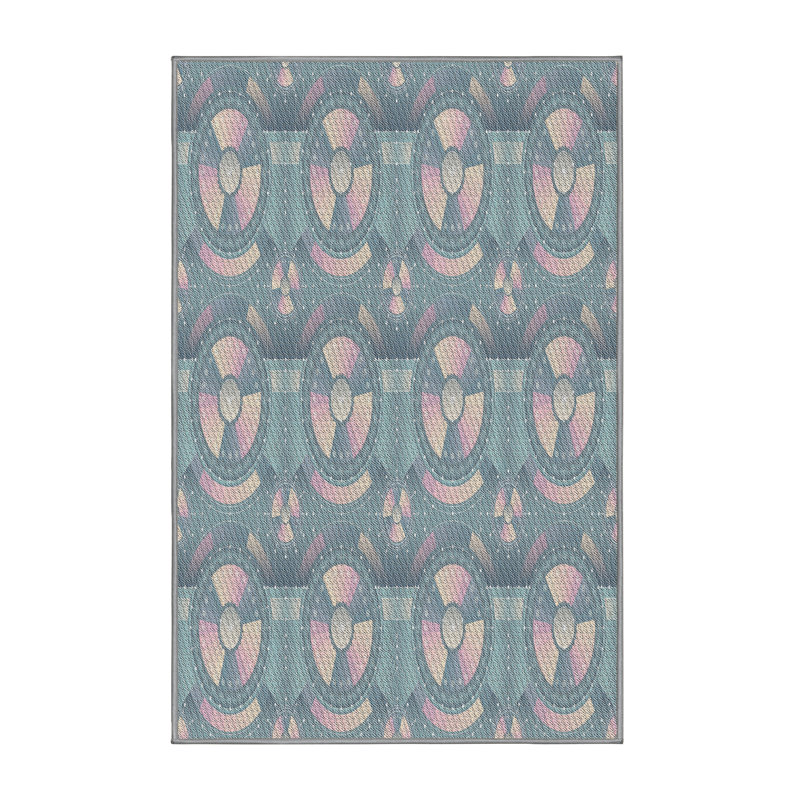 Tapis bleu/rose à motifs, Rectangle 4 pi x 6 pi