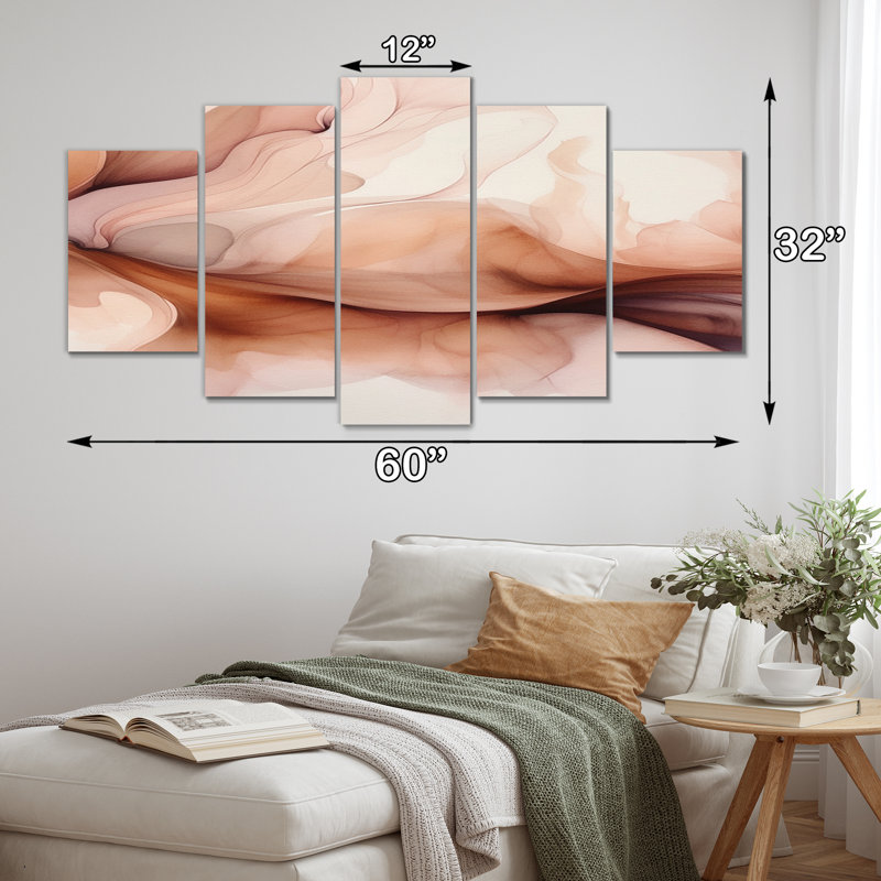 «Distant Clouds Abricot Crush Infusion Watercolor I», reproduction sur toile de formes abstraites - 5 panneaux