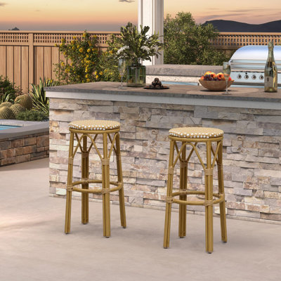  Ensemble de 2 tabourets de bar pour terrasse avec dossier sans dossier et tabouret de bar en rotin