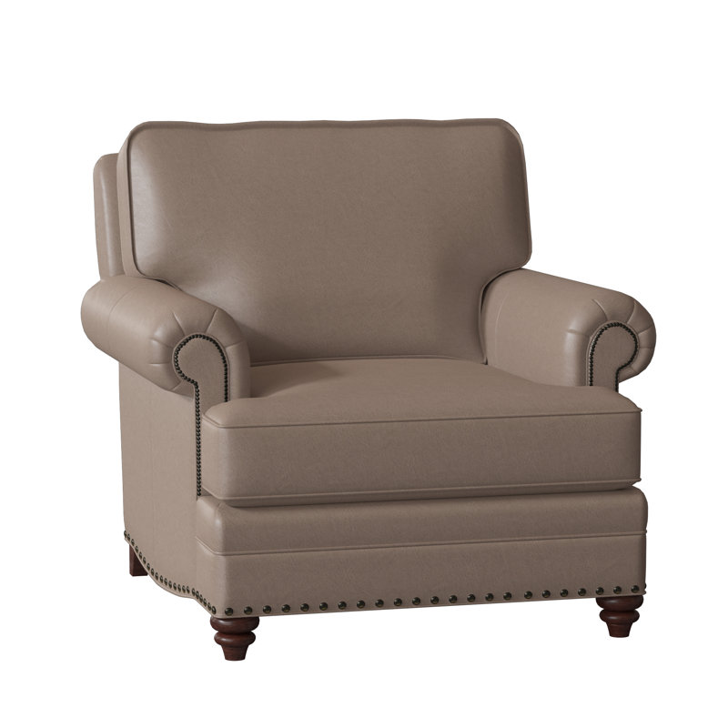 Carrado Leather Armchair, Natural, Mahogany, Aline Light Gray Stonewash Genuine Leather