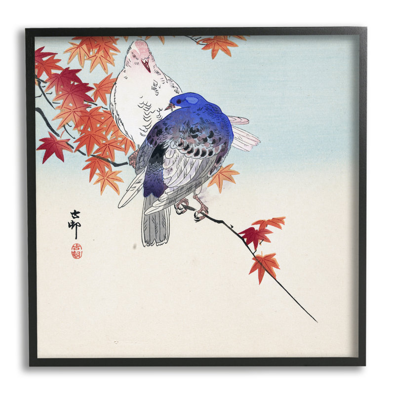 «Pigeons Ohara Koson Classical Bird Portrait» par One1000paintings - peinture à cadre flottant sur toile