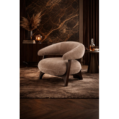 Arden Modern Curved Accent Chair – Upholstered Lounge Chair, Taupe Fabric