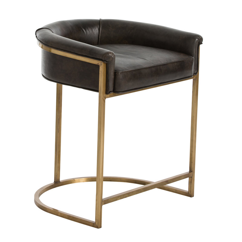 Calvin Upholstered Counter Stool with Metal Frame, Counter Stool (25" Seat Height), Silver, Brown