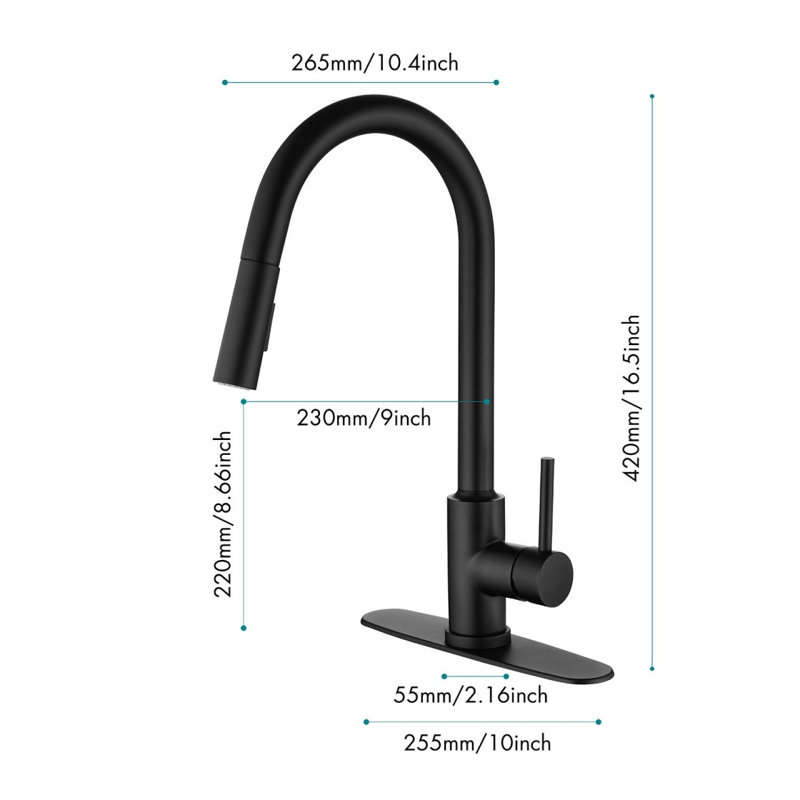 Kitchen Faucet With Pull Down Sprayer, Matte Black