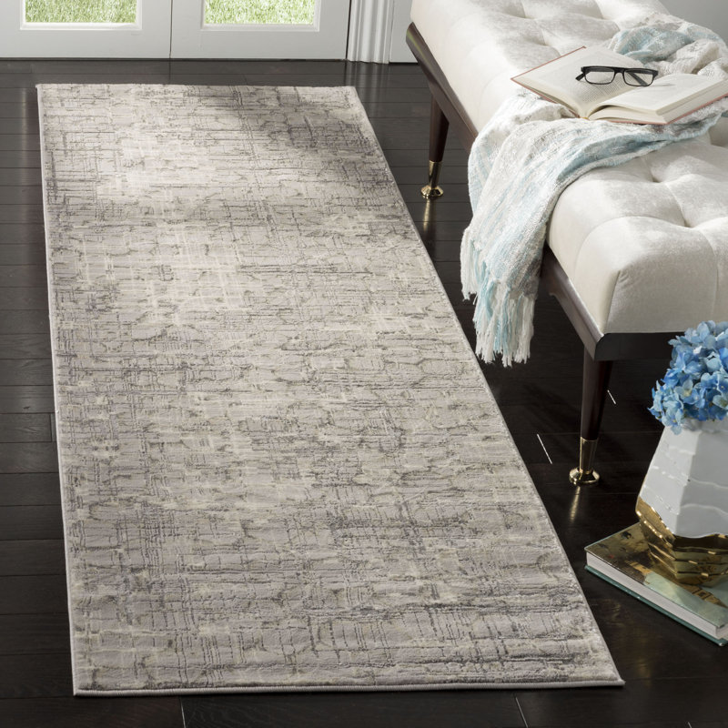 Edvin Abstract Grey/Ivory Area Rug, Runner 2'7" x 8'