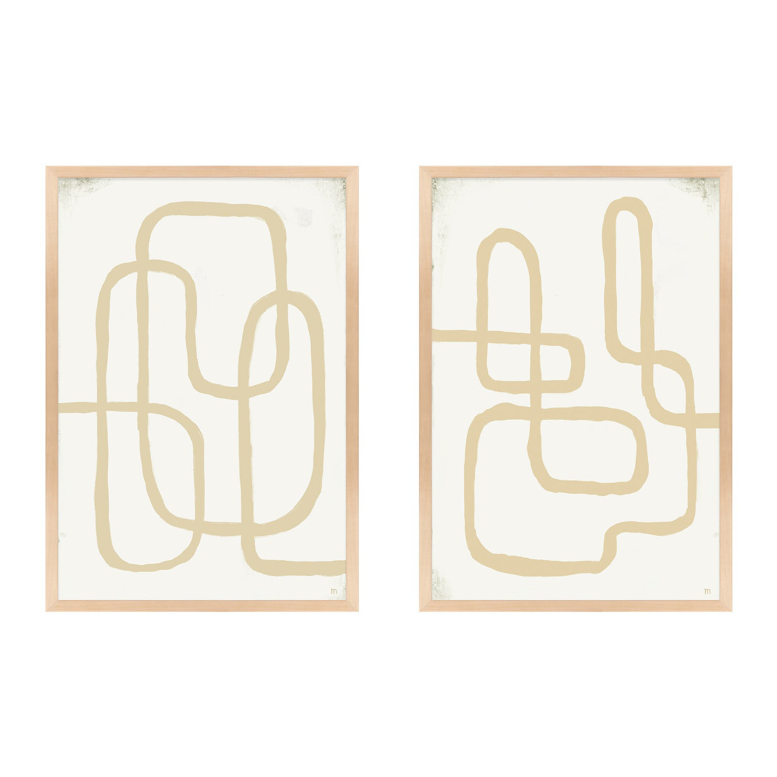Line Works In White by StudioM, Maple Framed Paper, 25" H x 35" W x 1.25" D