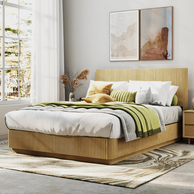 Structure de lit 61 po avec cannelures 61 po, Grand lit, Bois naturel