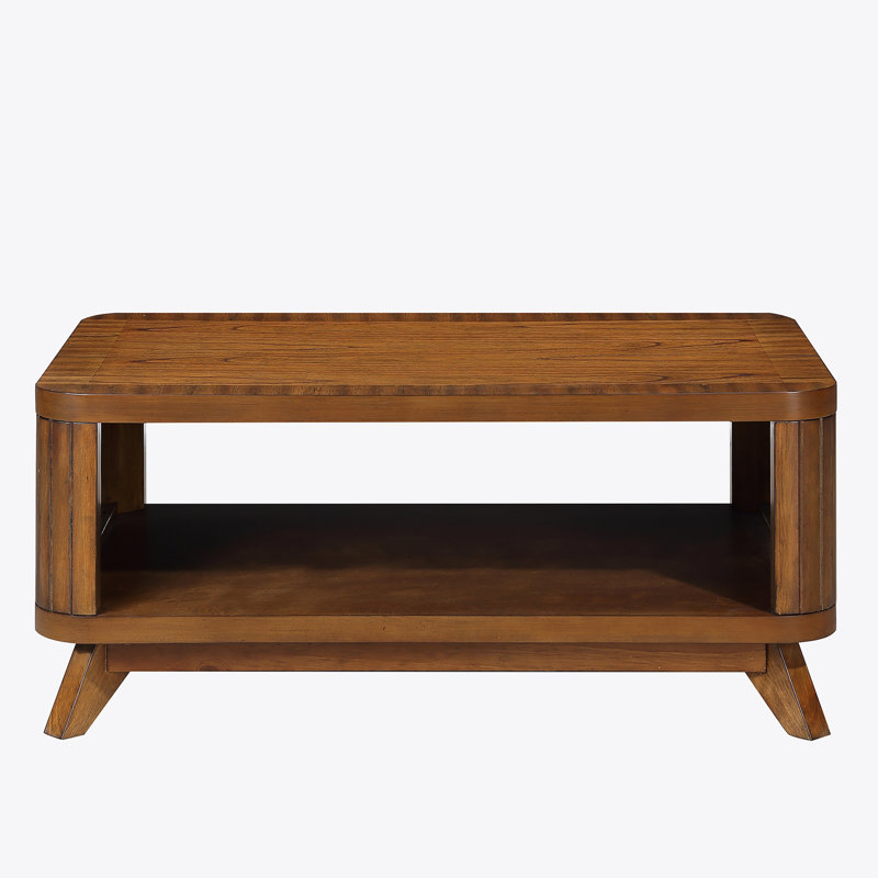Rectangular Wood Coffee Table for Living Room, 41.5-Inch Coffee Table with Solid Wood Legs, Walnut