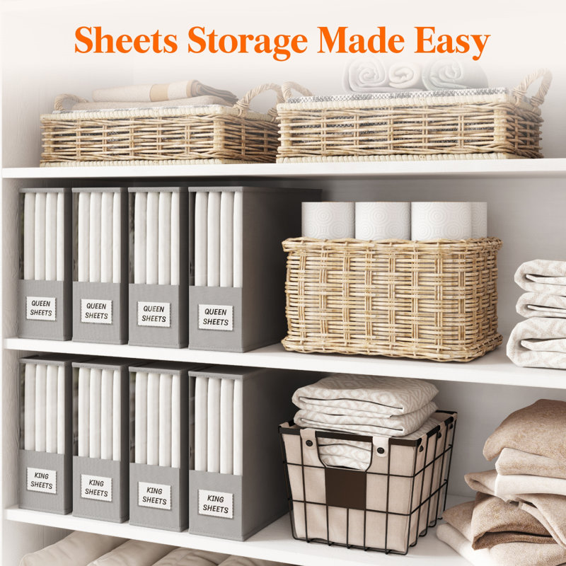 Ensemble de 8 organisateurs de draps, organisateurs de draps pliables et rangement avec grande fenêtre transparente et étiquette, organisateur de draps pour placard à linge, bacs de rangement avec couvercles pour ensemble de housse de couette