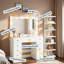 Meuble-lavabo avec 3 modes d'éclairage couleur, 11 ampoules Hollywood, prise de courant, tiroirs et tablettes de rangement à 7 niveaux