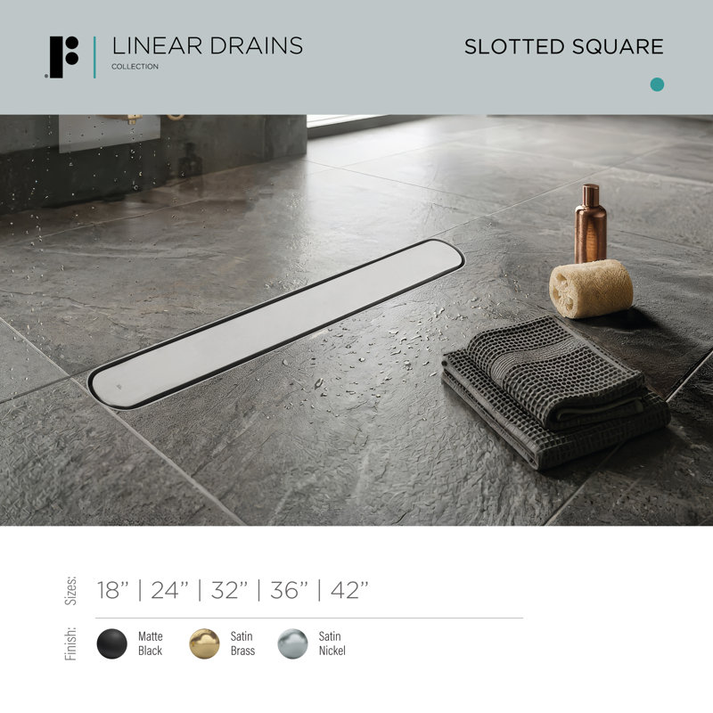 FINE FIXTURES 36-Inch Linear Shower Drain, Tile Insert & Grate 2-in-1 Design, Rounded Edge, 10-Gauge Stainless Steel, Center Outlet, Hair Strainer Included