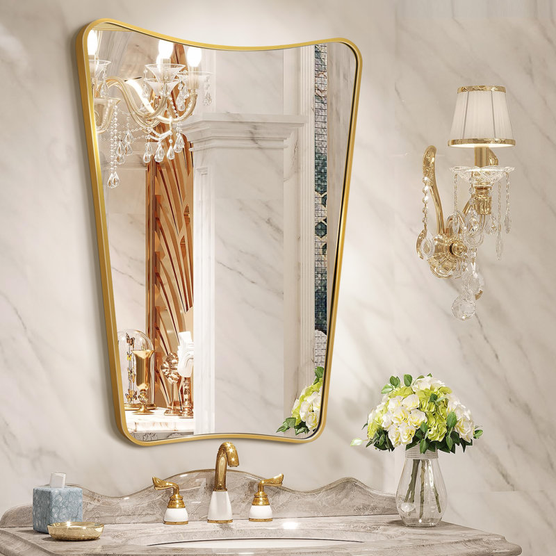 Rectangle Scalloped Metal Flat Wall Mirror, 36" x 24", Gold