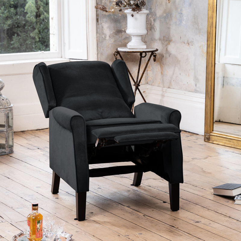 Airell 70cm Wide Velvet Wing Chair Recliner, Black