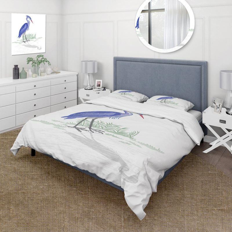Heron oiseau regardant la réflexion - ensemble de housse de couette Farmhouse - microfibre de polyester