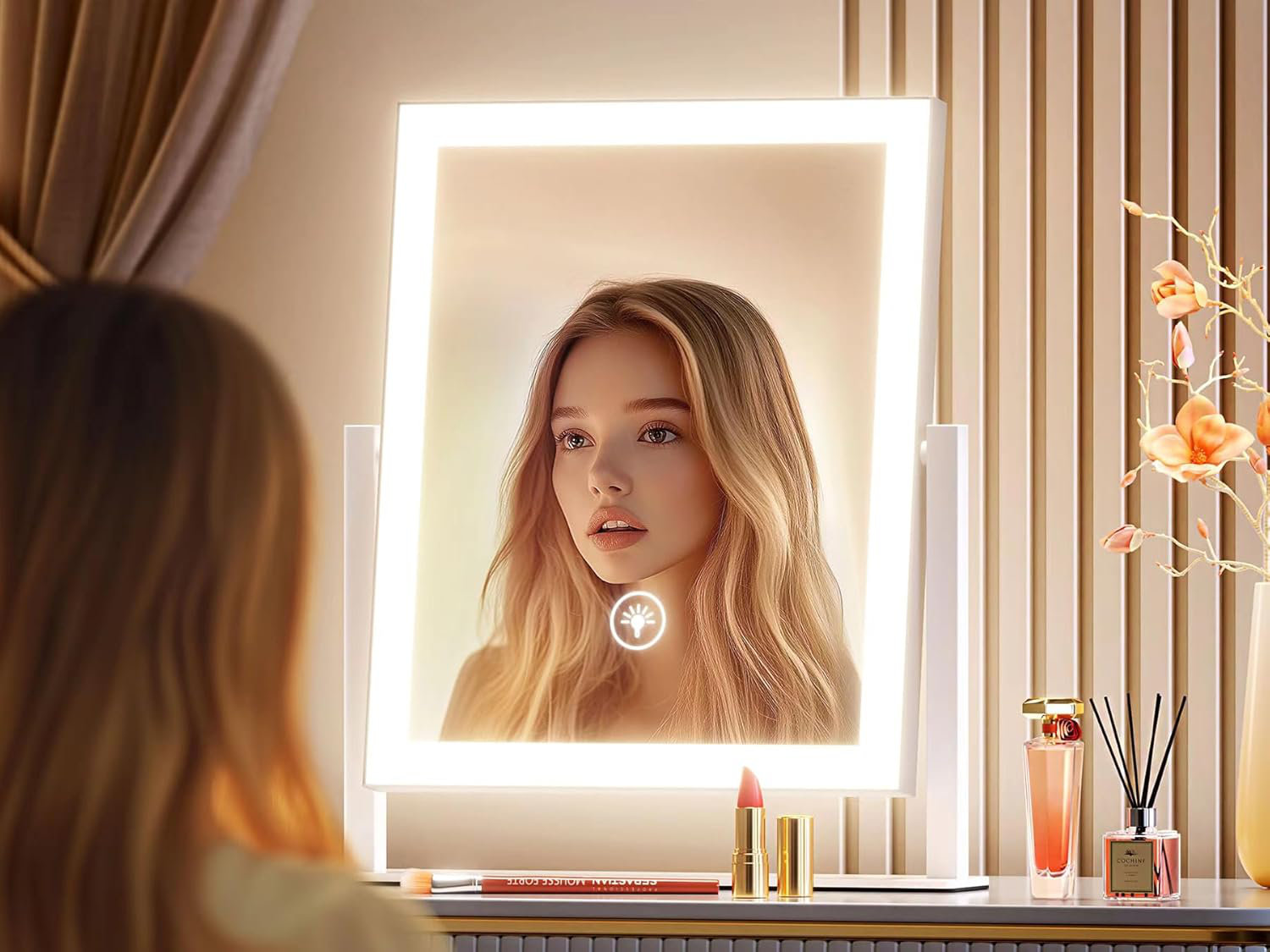 Ivy Bronx 15.2 inch 360° rotating makeup mirror with light, detachable ...