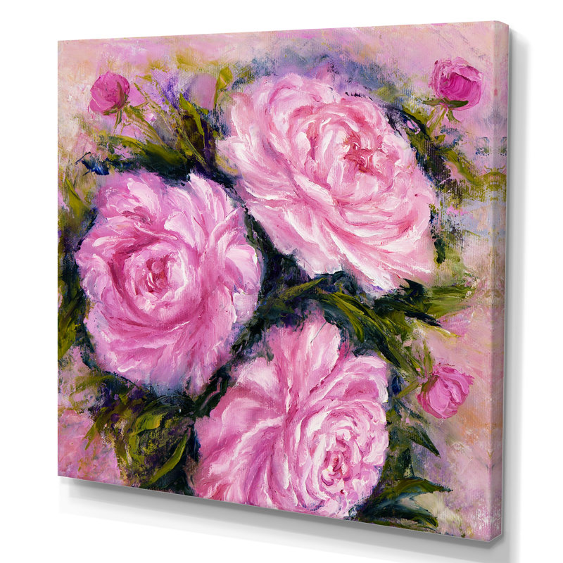 Bouquet de pivoines roses - œuvre d'art sur toile, H 16 po x l 16 po x P 1 po, Toile tendue