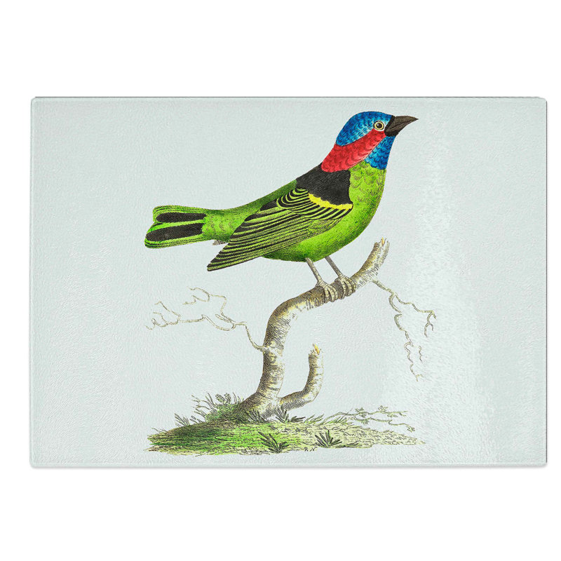 Tempered Glass Collared Tanager Bird Chopping Board, 39 cm W x 28.5 cm L