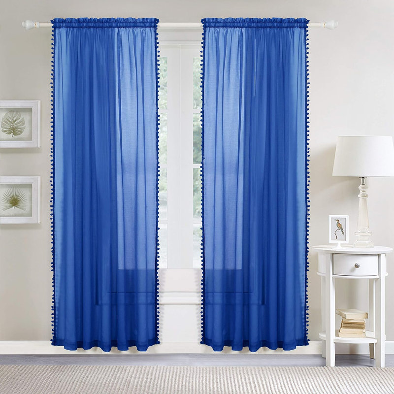 Aeian Semi Sheer Curtain Pair, 60" W x 84" L, Blue