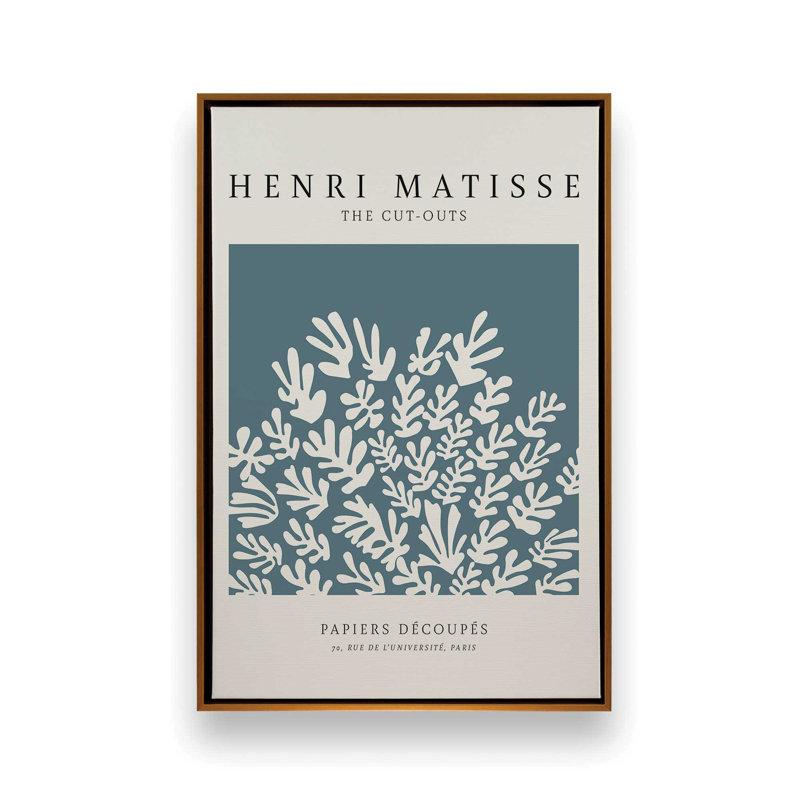 Matisse's La Gerbe en bleu minuit, H 18,75 po x l 12,75 po x P 1,75 po, Cadre flottant or poli