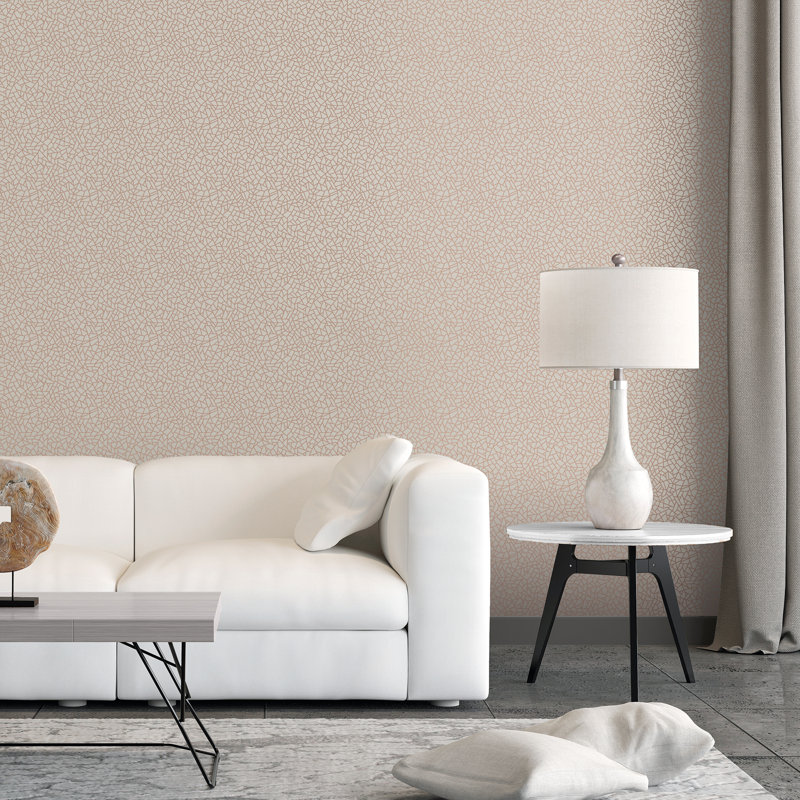 Metallic FX Crazed Geometric 33' L x 21" W Wallpaper Roll, Rose Gold