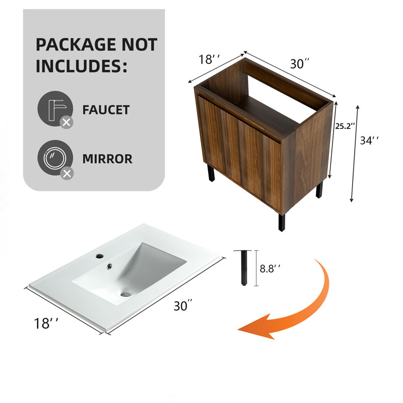 Meuble-lavabo de 30 po sans lavabo, H 34 po x l 30 po x P 18 po, Matte Brown