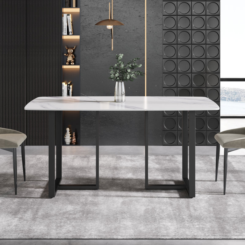 Table de salle à manger Evannie, Noir, Blanc neigeux, H 29,53 po x L 63 po x l 31,5 po