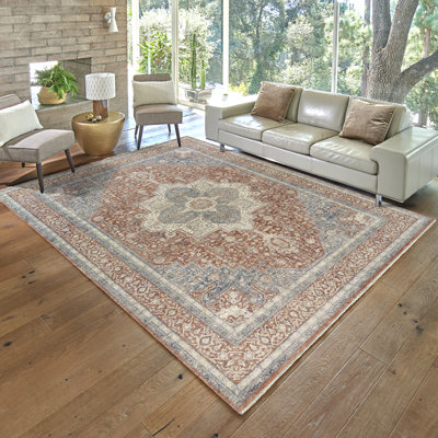 Tapis traditionnel rouge en polyester et acrylique Florance Polermo