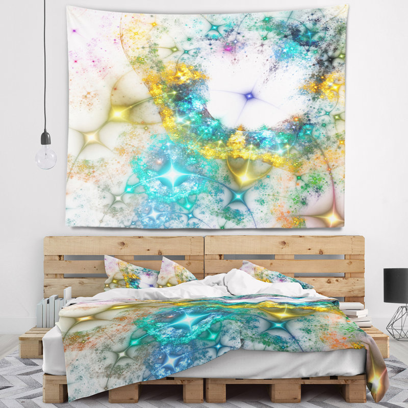 Tapisserie abstrait bleu cosmique et trou noir, H 68 po x l 80 po