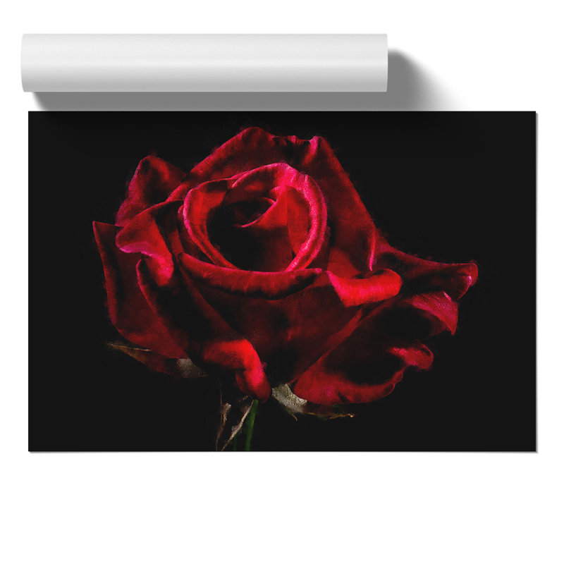 Red Rose Flower Painting - Frameless Print, 21cm H x 30cm W x 0.1cm D