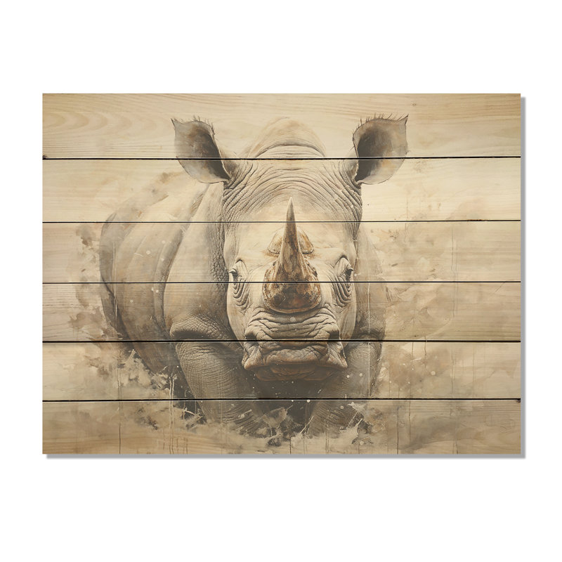 Mighty Strong Rhinoceros I - Rhinoceros, art sur bois de pin naturel, H 10 po x l 20 po