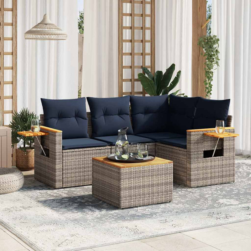  Ensemble de canapé de patio 5 pièces avec coussins en rotin de polyester gris (États-Unis seulement)