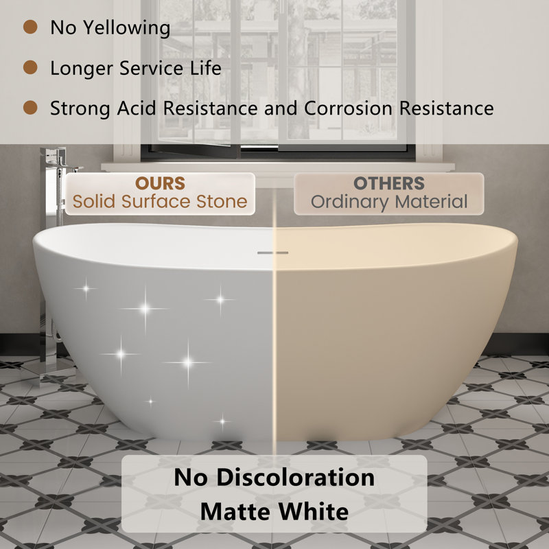 Crescent 64.56"x 32.27" Solid Surface Stone Freestanding Soaking Bathtub