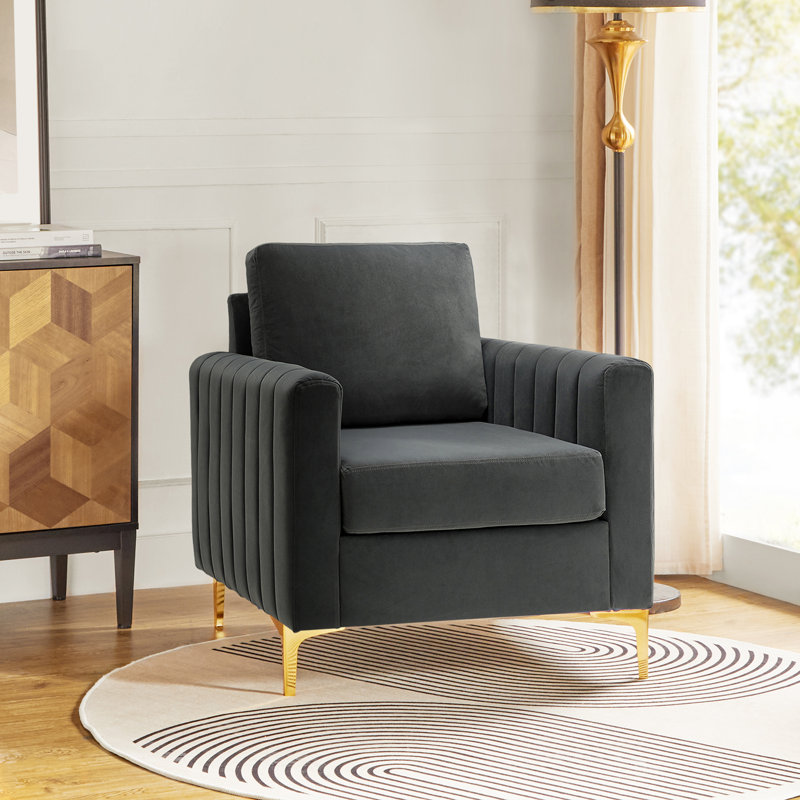 Cedarpoint Upholstered Velvet Tufted Club Chair, Grey Velvet