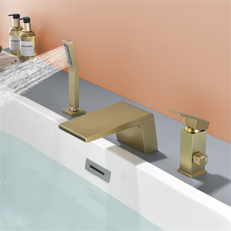 1 Handle Deck Waterfall Faucet with Diverter, Brushed Gold