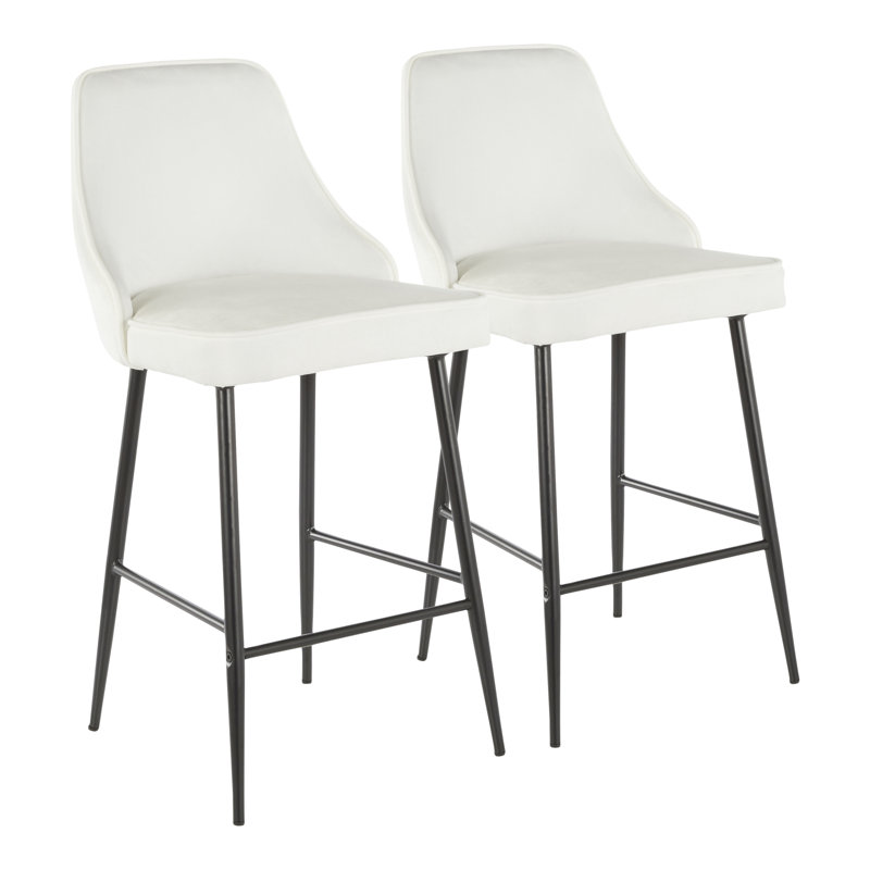 Tabouret de bar Celest, Velours argenté, Noir