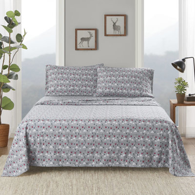 Drap-housse 100% coton en flanelle grise 4 pièces, pour lit simple / double, convient aux matelas de 12 po, grand / très grand / profondeur de 14 po, lavable en machine avec 1 taie d'oreiller et 2 taies d'oreiller, élastique pour un meilleur ajustement