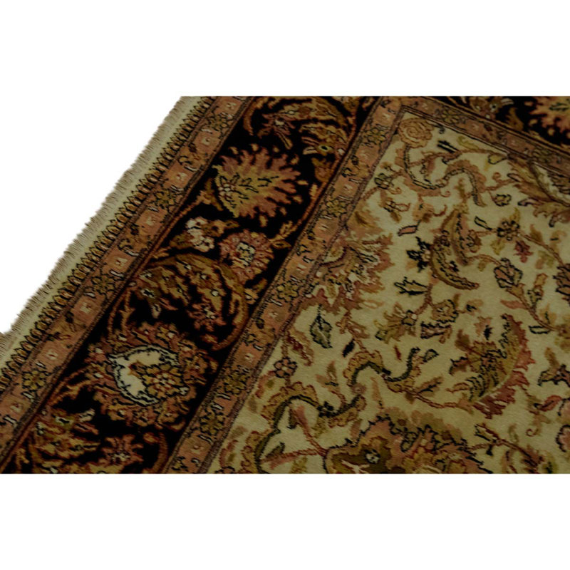 Tapis beige / brun / noir en laine noué à la main de conception unique 5 pi 10 po x 8 pi 7 po