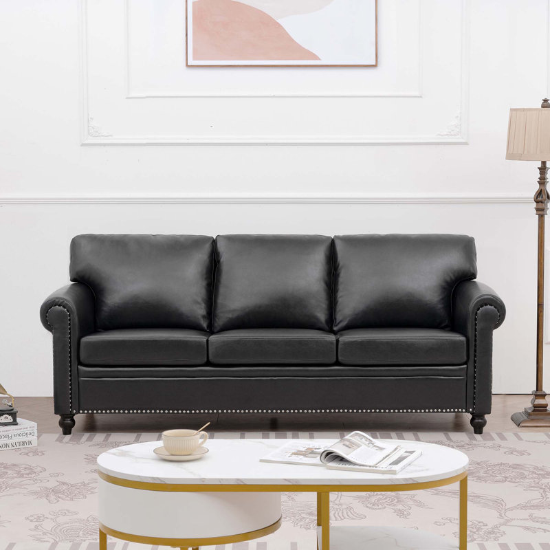 Canapé confortable à trois places avec fabrication robuste et design élégant, Noir