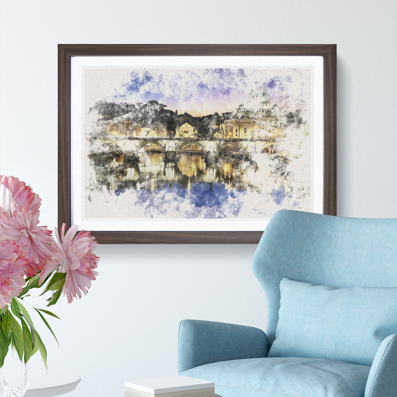 St. Peters Basilica in Rome Italy - Framed Print, 62cm H x 87cm W x 2cm D, Walnut Framed
