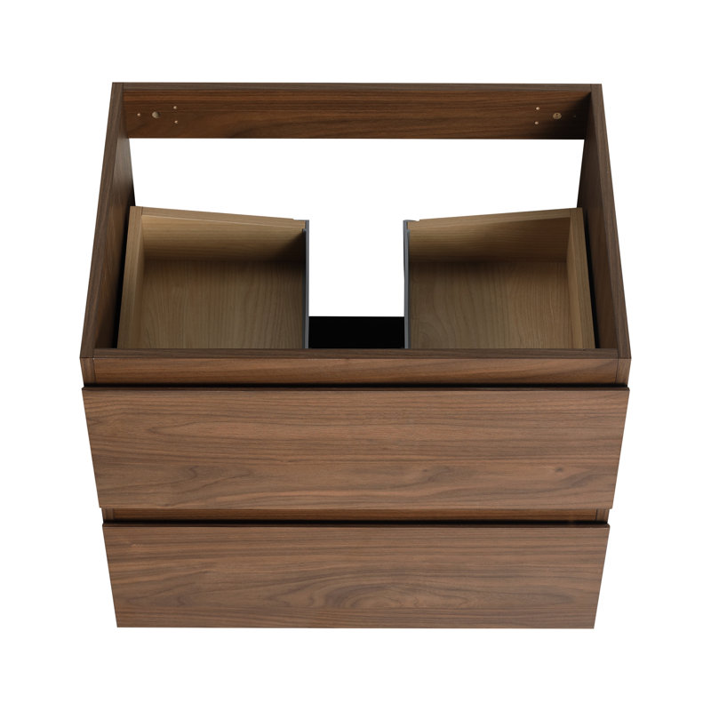 Meuble-lavabo de 24 po de style moderne, design flottant, tiroir à fermeture en douceur, contreplaqué, idéal pour le rangement chêne brun, 45 poignées biseautées, glissières de tiroir à extension lisse aux 2/3, facile à nettoyer, élégant