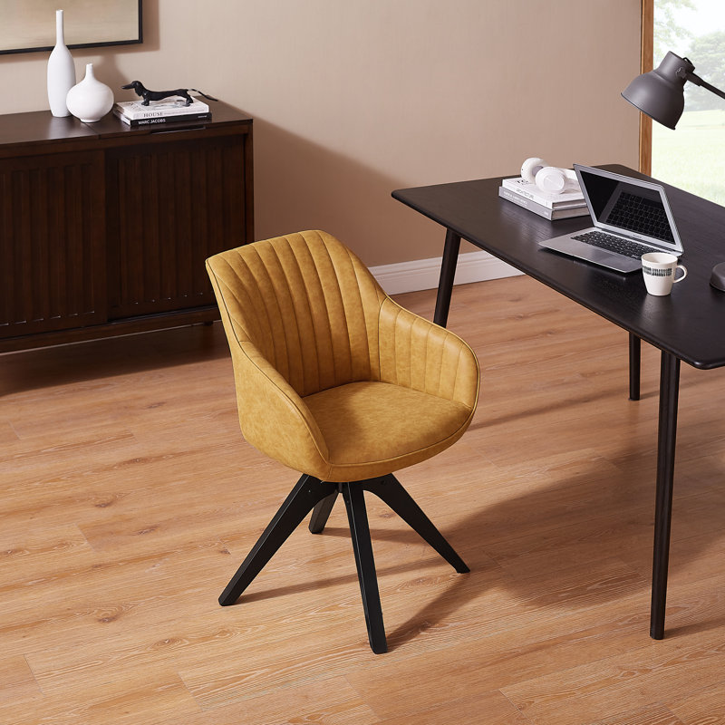 Hayek Upholstered Swivel Armchair, Yellow Faux Leather, Black
