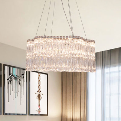 24'' Width Round Crystal Chandelier With Led Light Source (Three-Color Lighting)