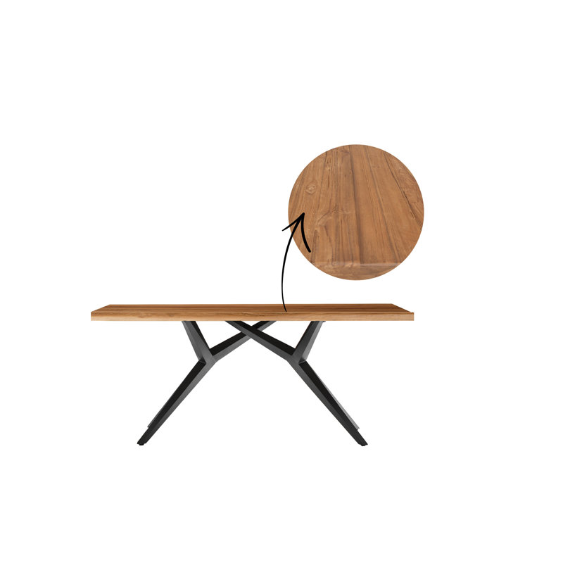 Noemi Teak Rectangular Wood Top Dining Table with Steel Base, H73 x L220 x W100cm, Black