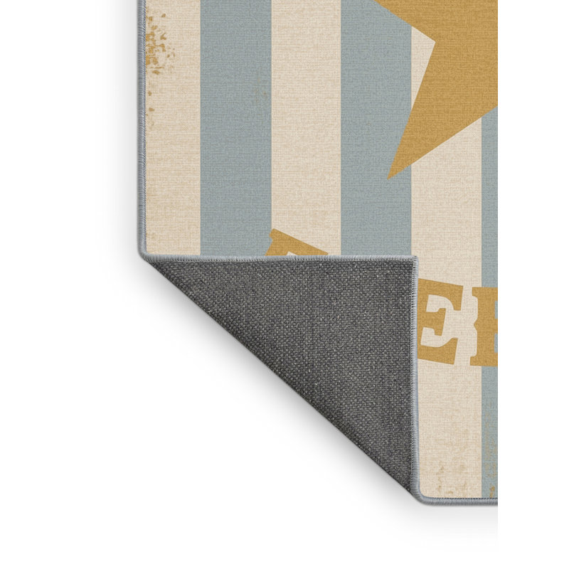 Soft Plush Fellman July 4Th Modern & Contemporary Abstract Area Rug in Beige – SkyBlue Binding, 7x10