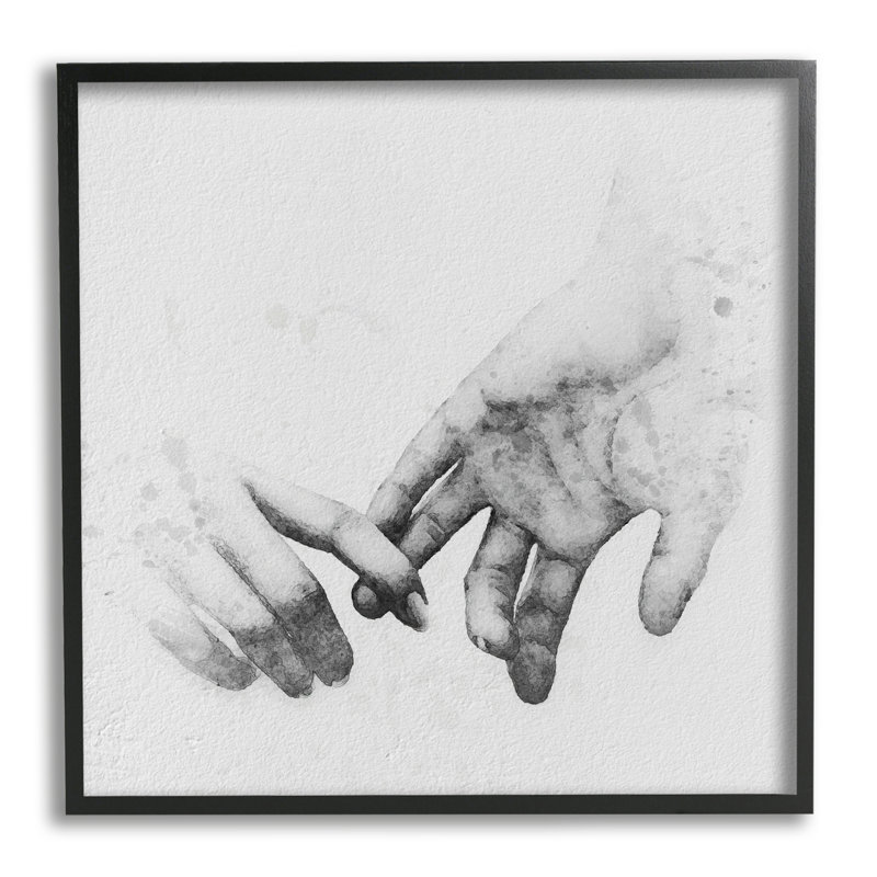 Design classique classique de couple doux tenant par la main, L 17 po x H 17 po, Giclée encadrée noir minuit